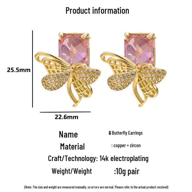 Elegant Zirconia-Inlaid Butterfly Stud Earrings with Silver Needle - Versatile Fashion for Spring