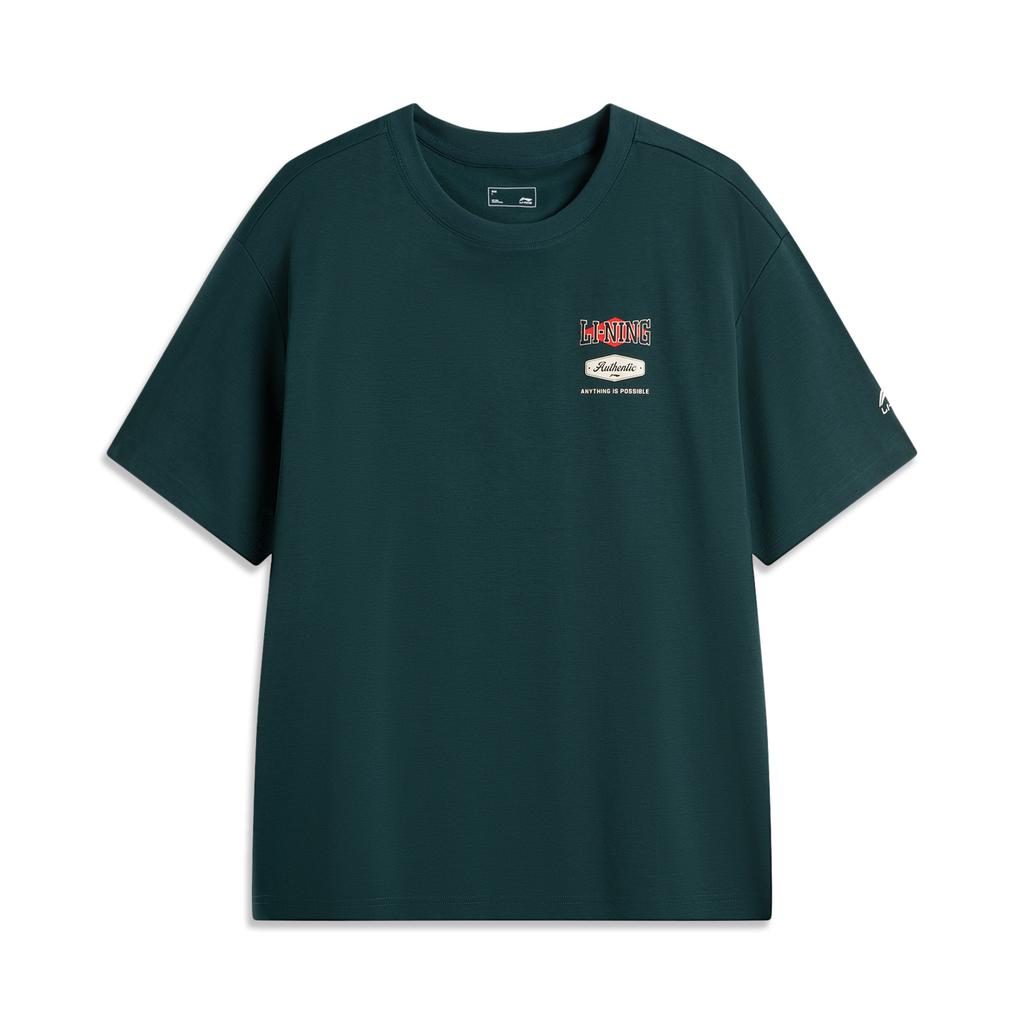 Li Ning Sports Lifestyle Series Casual Ice Silk Cool Comfortable Versatile Breathable Short Sleeve T-Shirt Unisex T-Shirt Dark-Reef-Green AHSV257-5