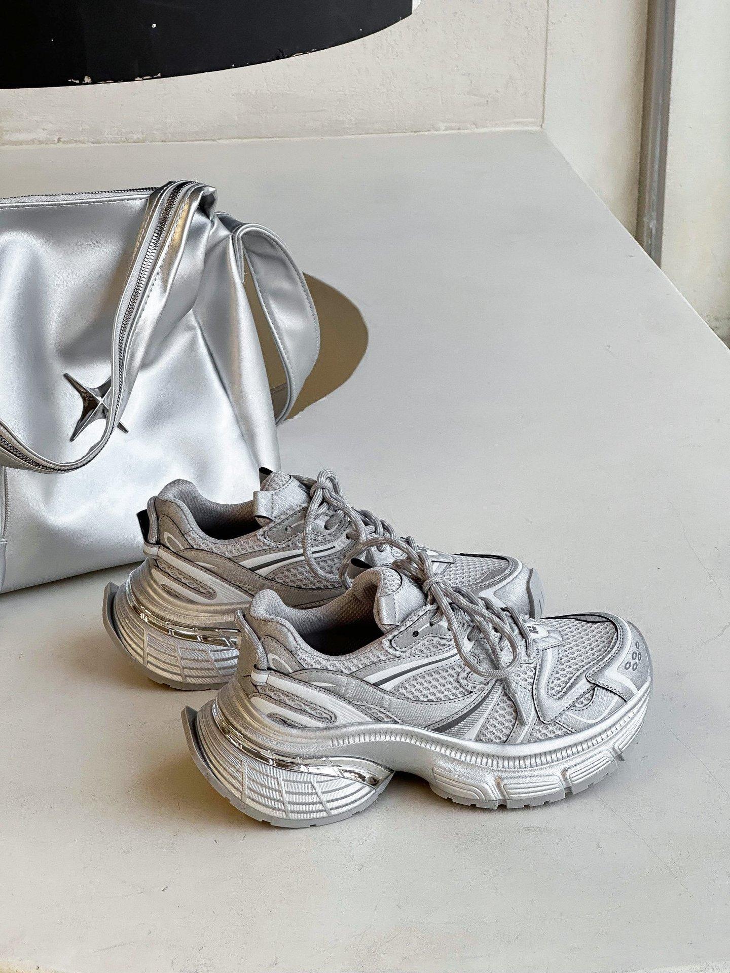 

2025 spring and autumn new leather silver dad shoes women s platform muffin mesh versatile small casual shoes 40 серебряный