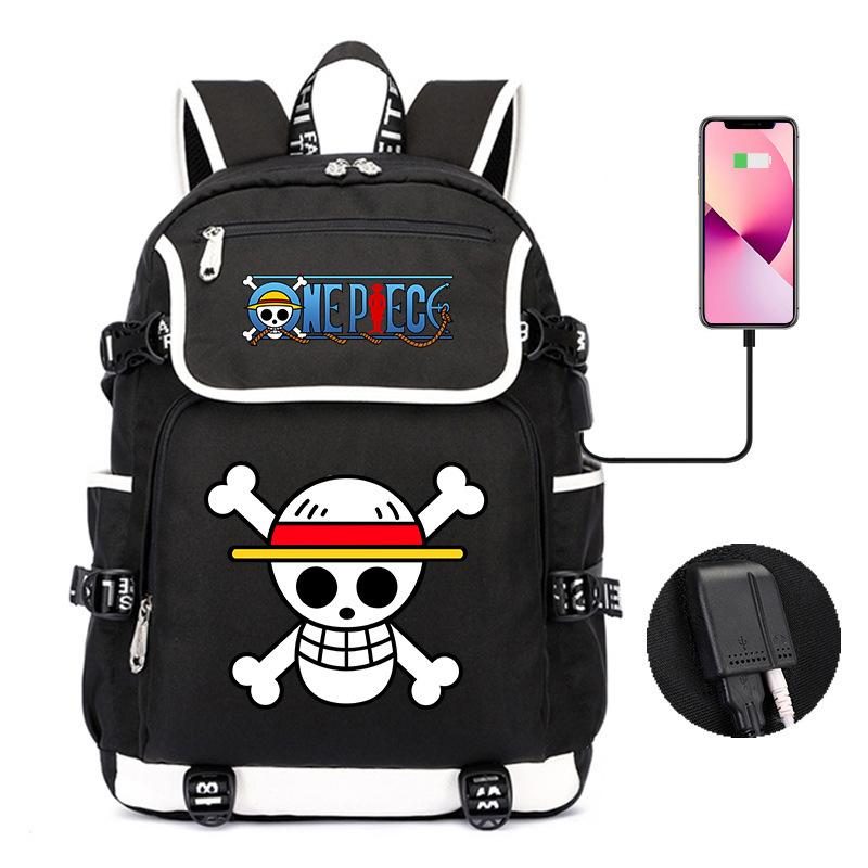 Mochila Padrão Desenho Animado Japonês Peça Única Grande Capacidade Bolsa de Estudante Bolsa para Computador USB Bolsa de Viagem