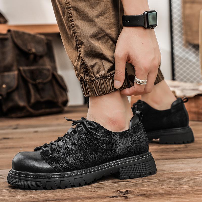 

First layer cowhide big head shoes men s tooling shoes round head low top Martin shoes trendy British tooling shoes Martin shoes 45