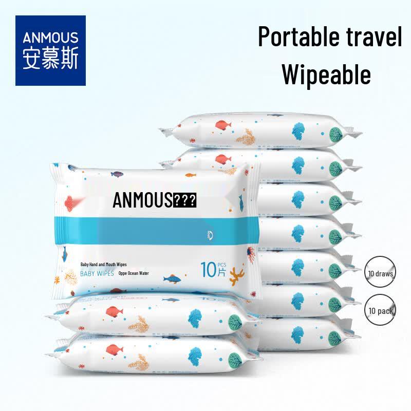 Anmous Ocean Water Portable Hand and Mouth Wipes, 10-Count 10-Pack