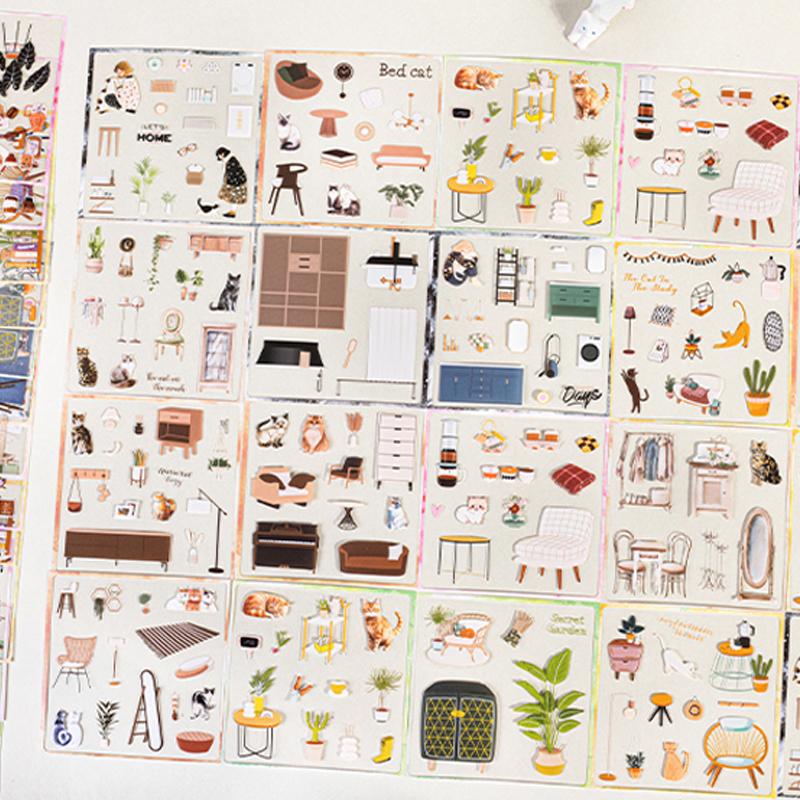 1 bag Cat Home Diary Series Home Landscaping Sticker Book Crapbooking Stickers Gifts for Students Office Supplies Stationery
