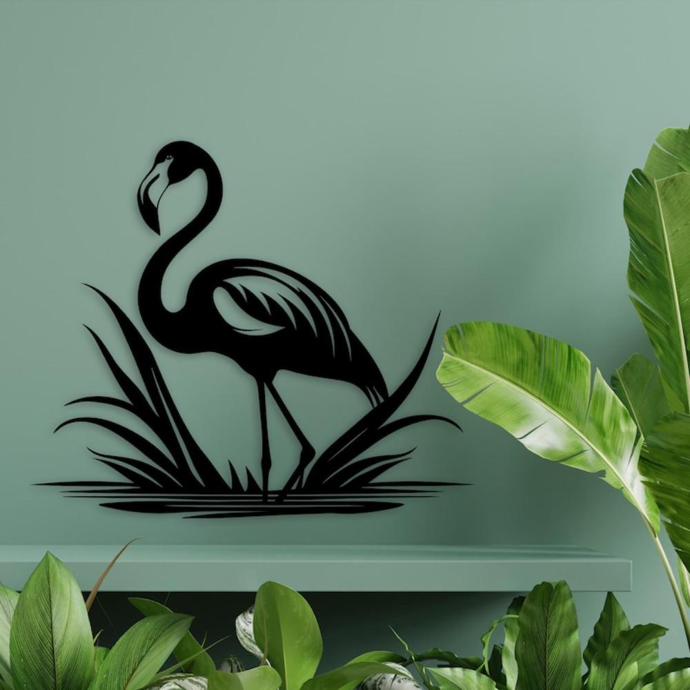 Black Metal Flamingo Wall Decor 3D Shadow Effect Tropical Home Art Modern Garden Sculpture