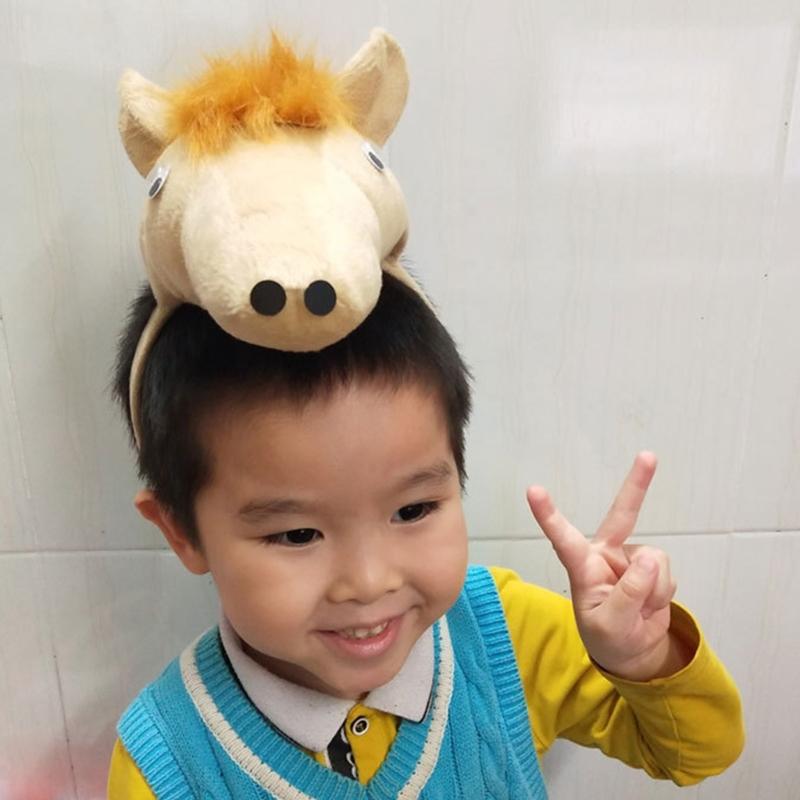 Role Play Stuffed Horse Hair Hoop&Tail Woman Teens Headbands Makeup Glove for Live Broadcast Cartoon Carnivals Hairband