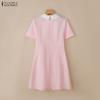 ZANZEA Damen Freizeitkleid mit Puppenkragen Sommer Kurzarm