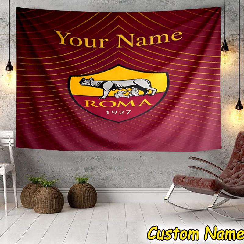 Custom Name AS Roma Football Club Emblem Tapestry Room Decoration Wall Hanging for Living Room Bedroom, dormitory, Birthday and Christmas gifts