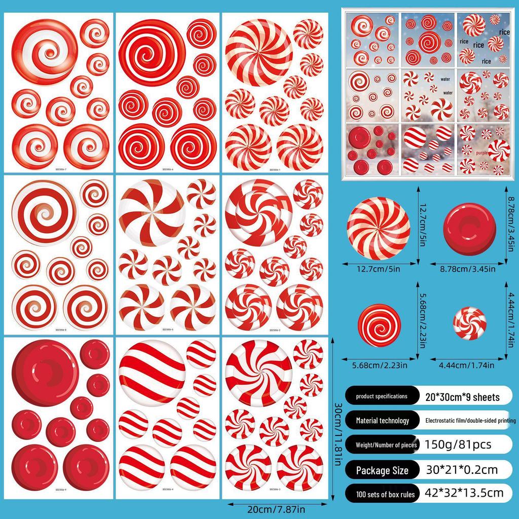 Christmas Snowflake and Reindeer Wall & Window Stickers - Static Santa Claus Decor for Refrigerator and Shops