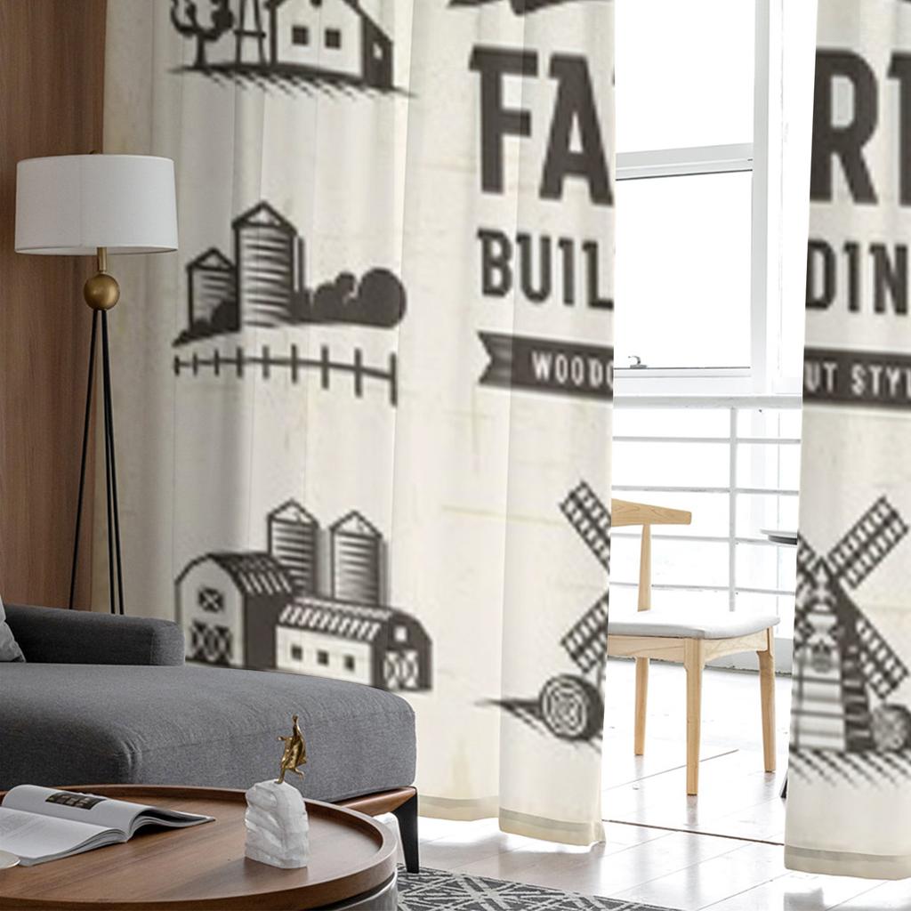 Vintage Farm Buildings Set Sheer Curtains for Living Room Transparent Tulle Window Curtain Bedroom Kitchen Decor Veil Drapes