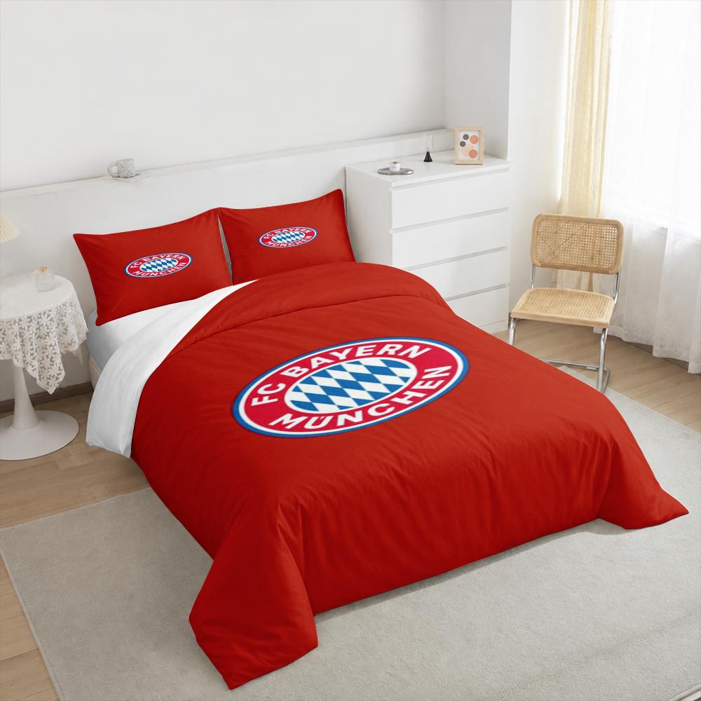 Einfarbiges rotes Minimal-Bettwäscheset (1 Bettbezug, 2 Kissenbezüge, Bettdecke nicht enthalten) für Wohnzimmer Büro Dekor, Kleiner Bayern München Wappen Kunstdruck