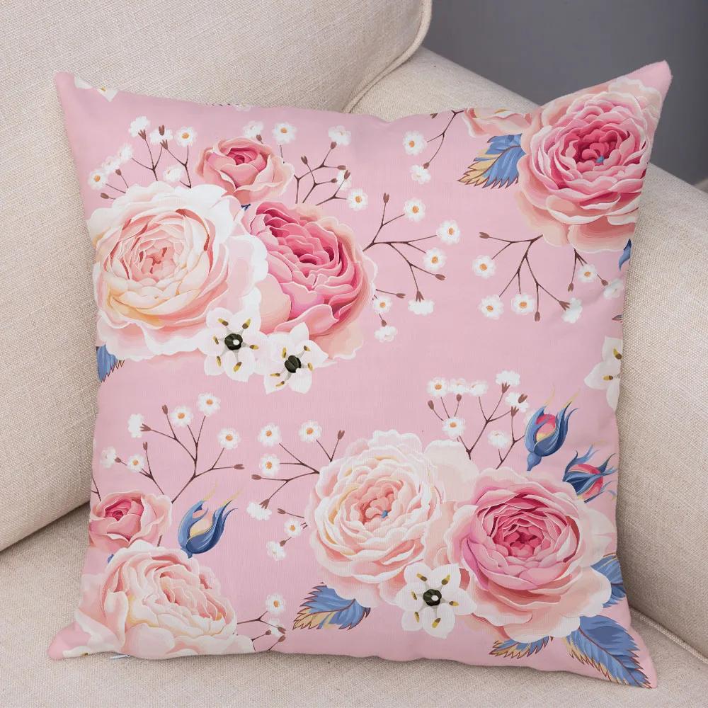Nordic Style Rose Flower And Birds Pillow Case Cushion Cover For Car Sofa Super Soft Plush Decor Flower Plant Animal Pillowcase
