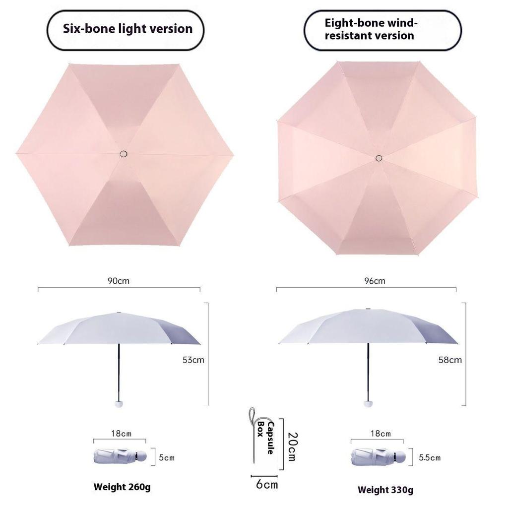Capsule sun umbrella female sunscreen anti-ultraviolet sunshade umbrella dual-use mini five-fold ultra-light, compact and portable