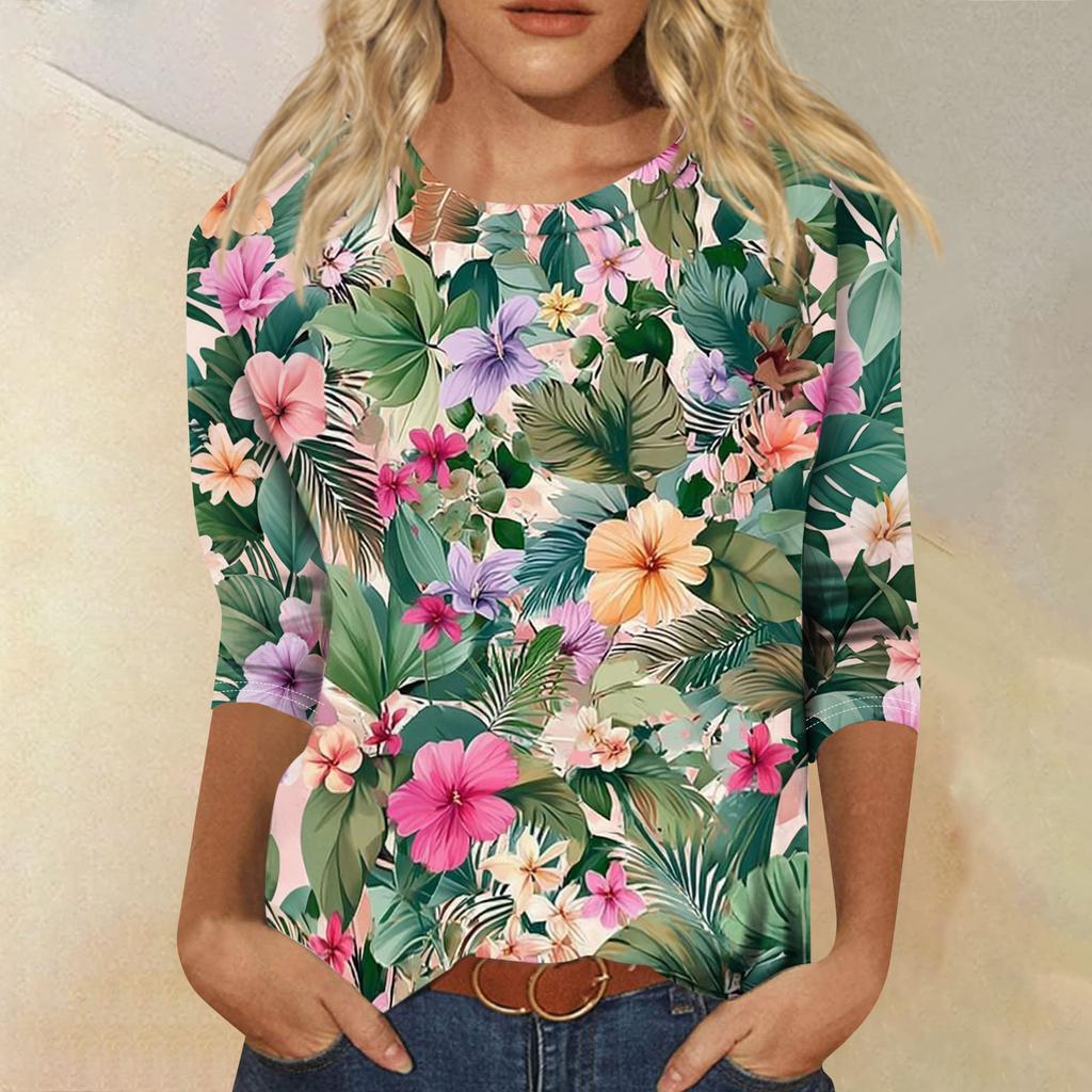 Womens Spring Tops Summer Shirts for Women Casual Crewneck Printed Blouse Womens Summer Shirts Loose Fit Lightweight Style