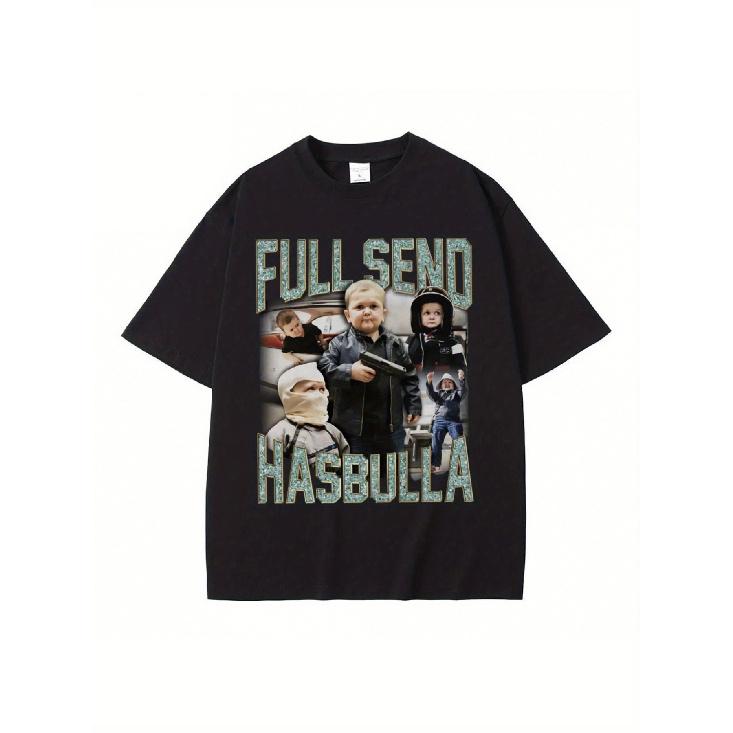 Men s & Women s Full Send Hasbulla Meme T-Shirt - Vintage Oversized Black Tee with Hasbulla Magomedov Russia Mini Khabib Fighting Funny Graphic, S чёрный