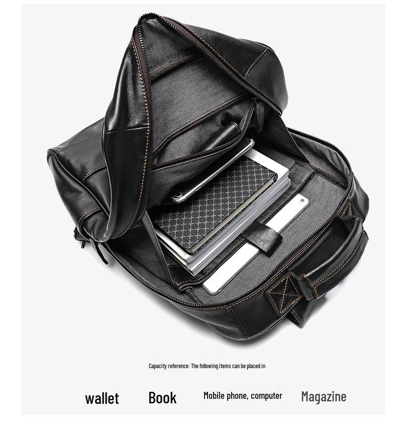 Genuine Leather Men's Large Capacity Backpack - European & American Style, Outdoor Cowhide Business Travel Computer Bag