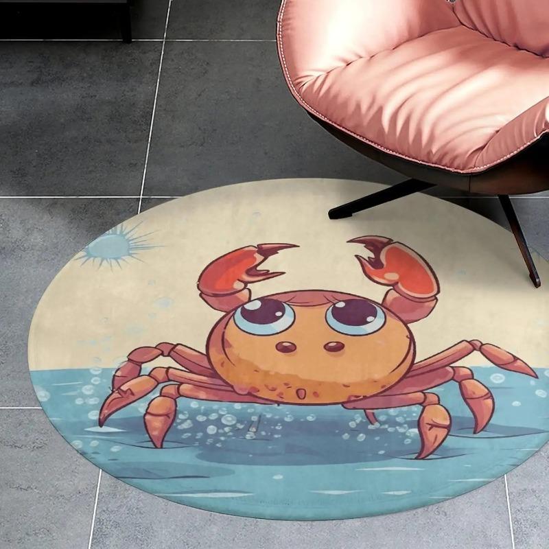 Sommer Cartoon Krabbe Runder Teppich Waschbare Teppiche Innen Kreis Fußmatte Weicher Rutschfester Teppich für Wohnzimmer Schlafzimmer Esszimmer