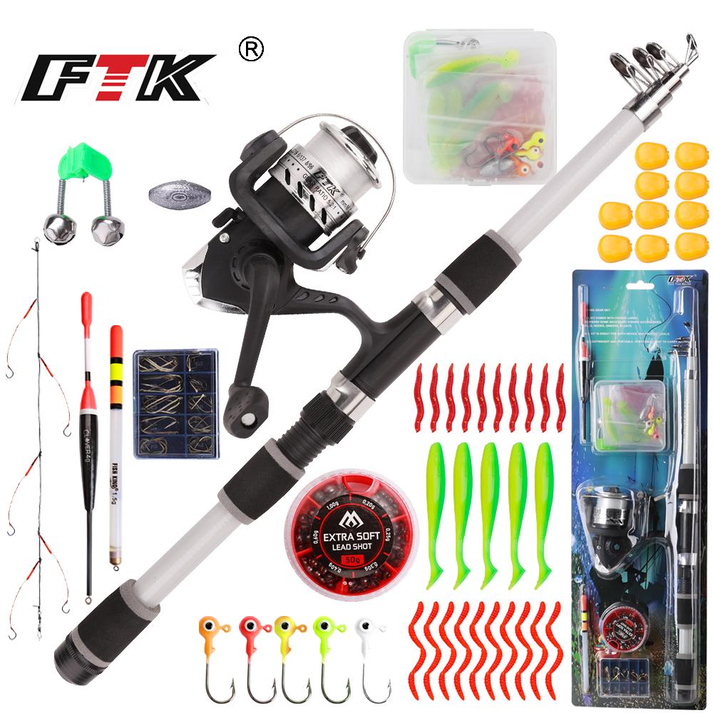 FTK 1.8m Fishing Pole Set Full Kits With Telescopic Fishing Rod And Spinning Reel Baits Hooks Travel Pole Set