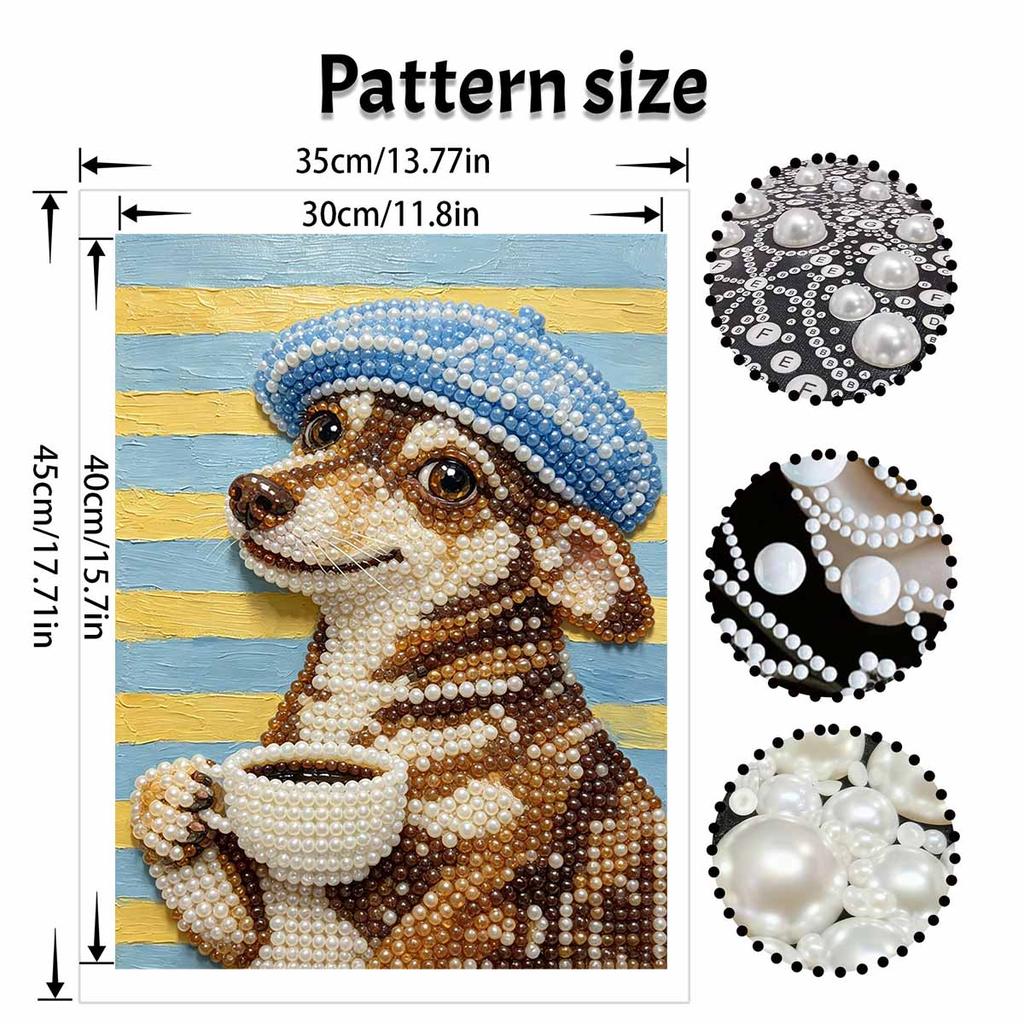 Pearl painting diy sticky diamond creative cute dog with blue hat and cup diamond painting kit living room hanging painting