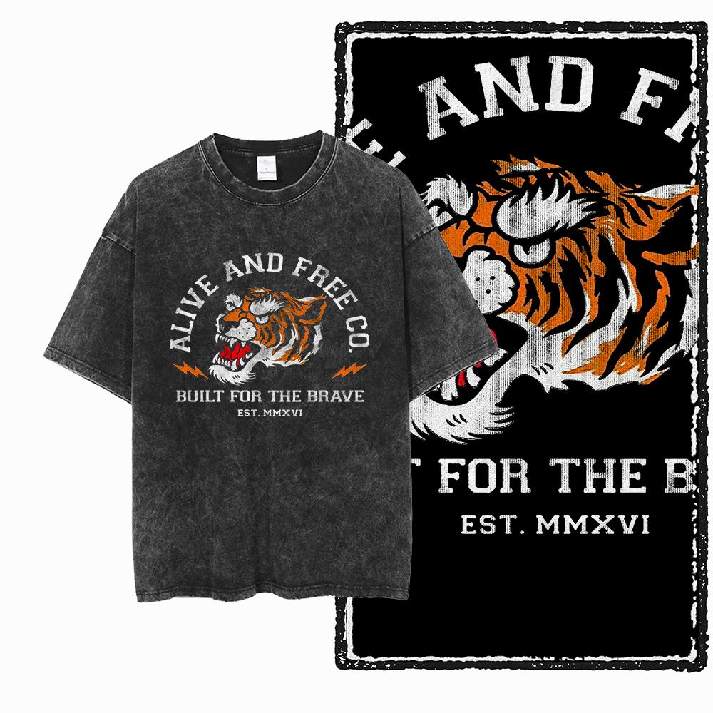 DI TIGER Printed Cotton Acid Washed Exclusive Graphic Unisex T Shirt Cool Vintage Streetwear Men Tshirts Big Size Tee for Men