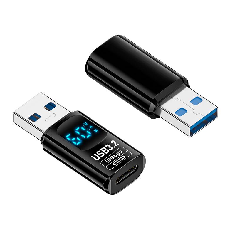 36W 3A Qc Charging Adapter With Digital Display Voltage Current Power Meters Usb 3.2 10Gbps Otg Usb A Male To C Pd 60W Charger