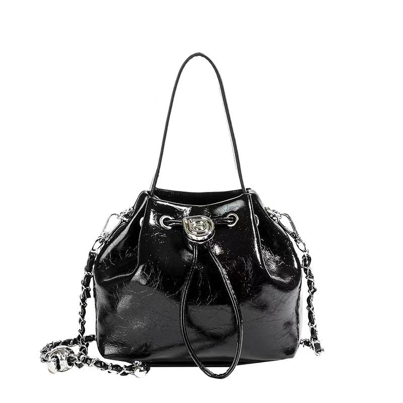 Pleated Bucket Bag for Women Shoulder Bag Simple Elegant Chain Crossbody Bag Versatile Korean Fashion High-end New
