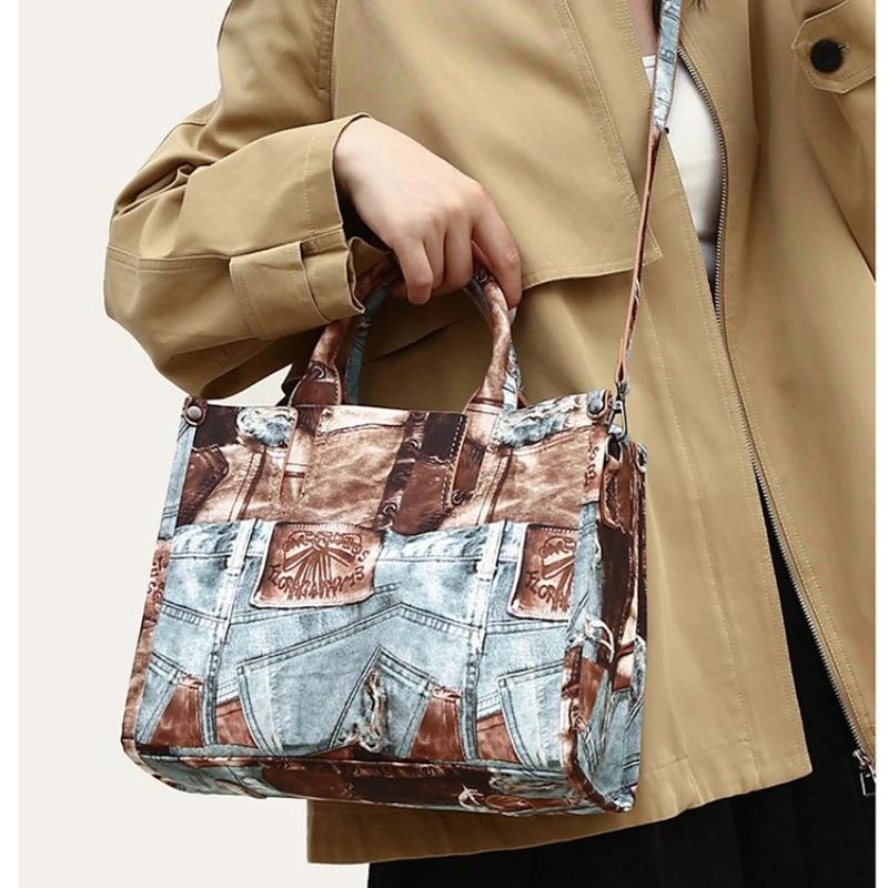 Borsa a mano con motivo patchwork retrò colore a contrasto borsa versatile grande capacità borsa a tracolla a pendolo elegante nuova