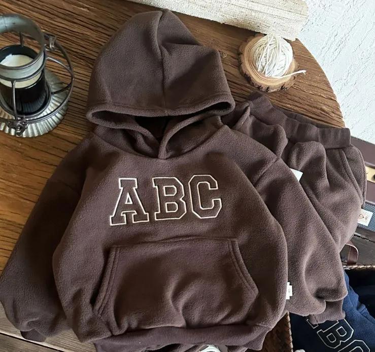 Children's Outdoor Sportswear Polar Fleece Hooded Sweater ABC Korean Children's Clothing Boys and Girls Autumn Casual Pants Suit