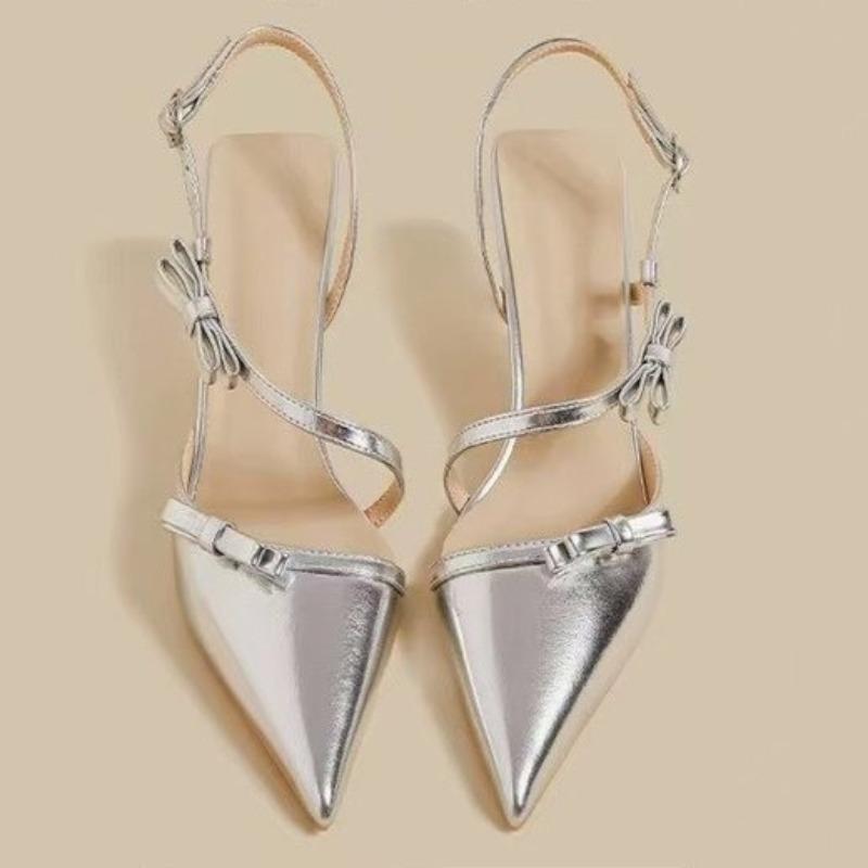 Baotou Sandals Women's Summer New Pointed Toe Shallow Bow Temperament with Skirt Stiletto Wear High Heels Outside
