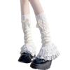 Cable Knit Leg Warmers Boot Cuffs with Bowknot Decorated Sweet Tiered Ruffled Lace Trim Leg Covers Calf Socks for Women