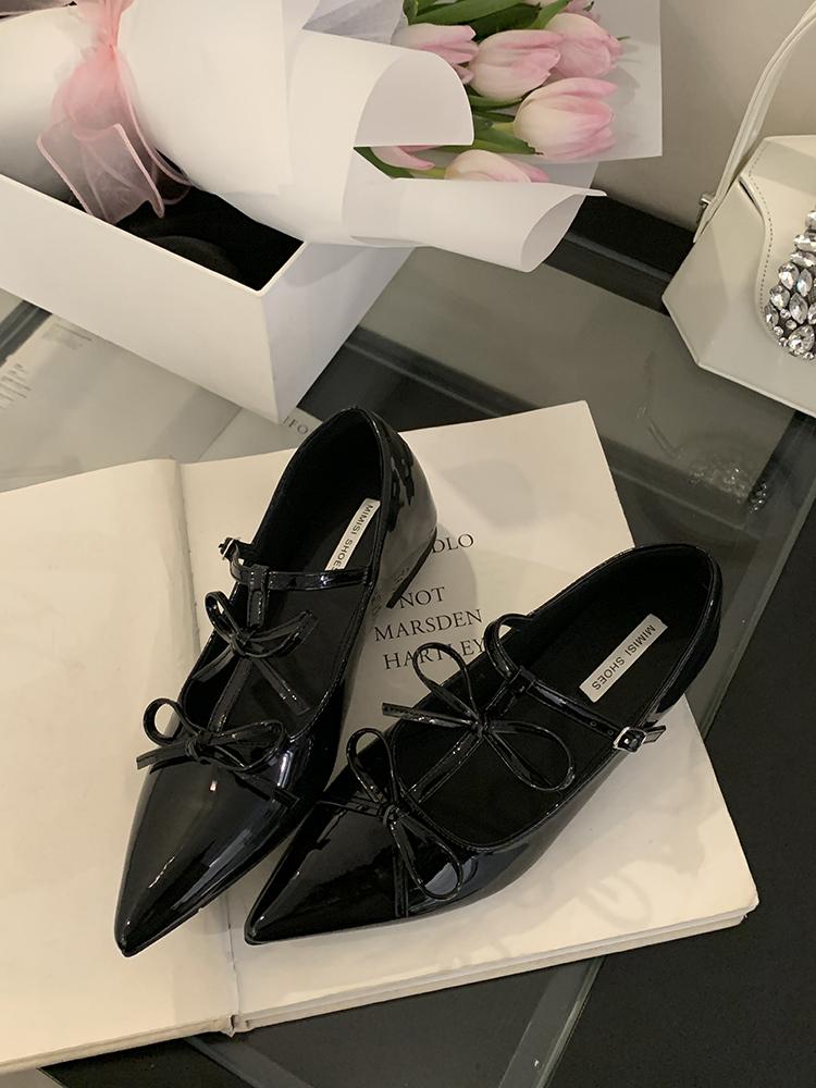 Butterfly-knot Pointed Toe Shoes Laides Comfort Elegant Dancing Party Wedding Shoes Moccasins Flat Shoes French Sandals Women