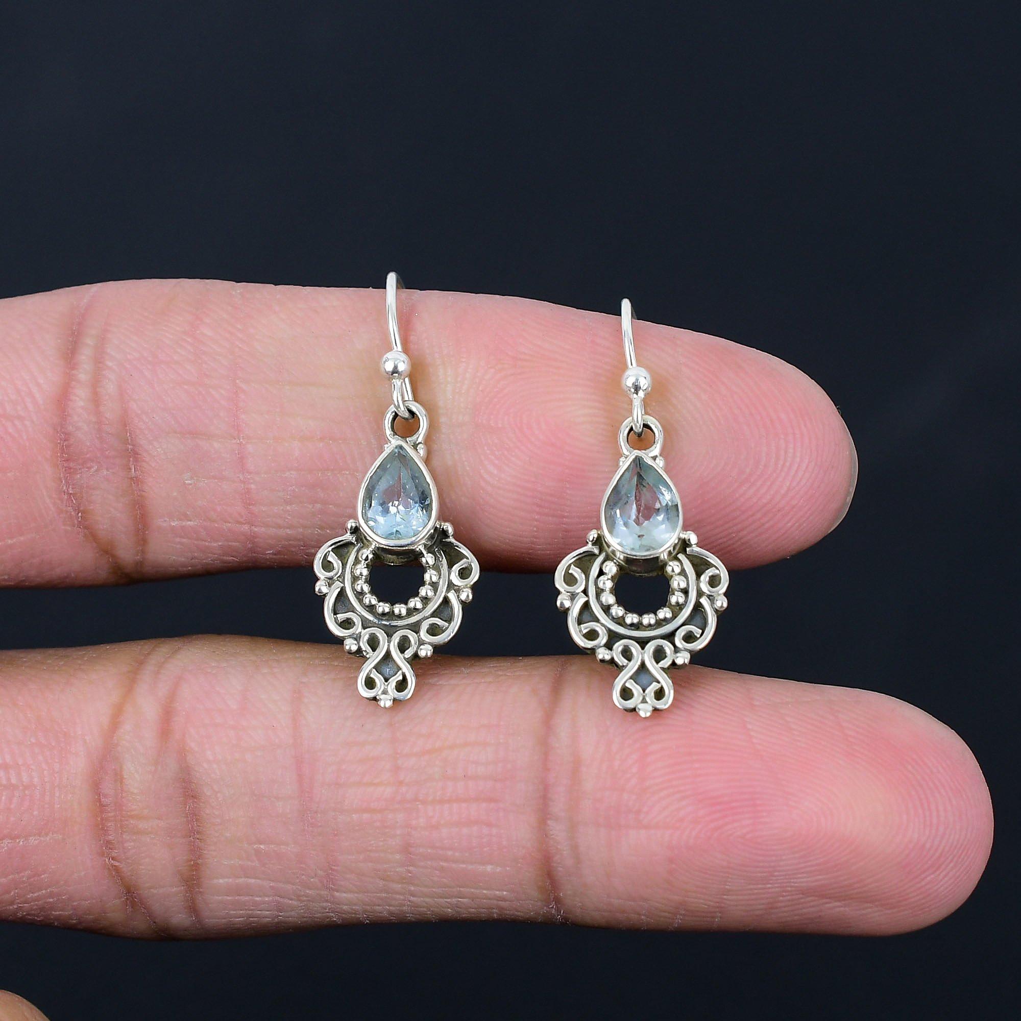 

Серьги с синим топазом и драгоценными камнями, твердые серьги из стерлингового серебра 925 пробы, серьги ручной работы, ювелирные изделия, подарок для женщин и девочек, E-357 синий