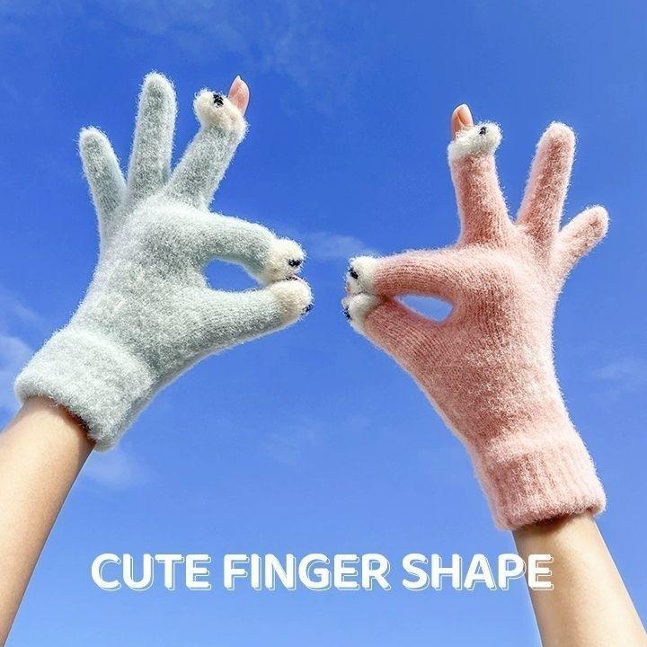 Women's Touchscreen Wool Gloves - Cute Knitted Design for Writing & Mobile Use, Warm Autumn & Winter Cartoon Style, All-Match for Students