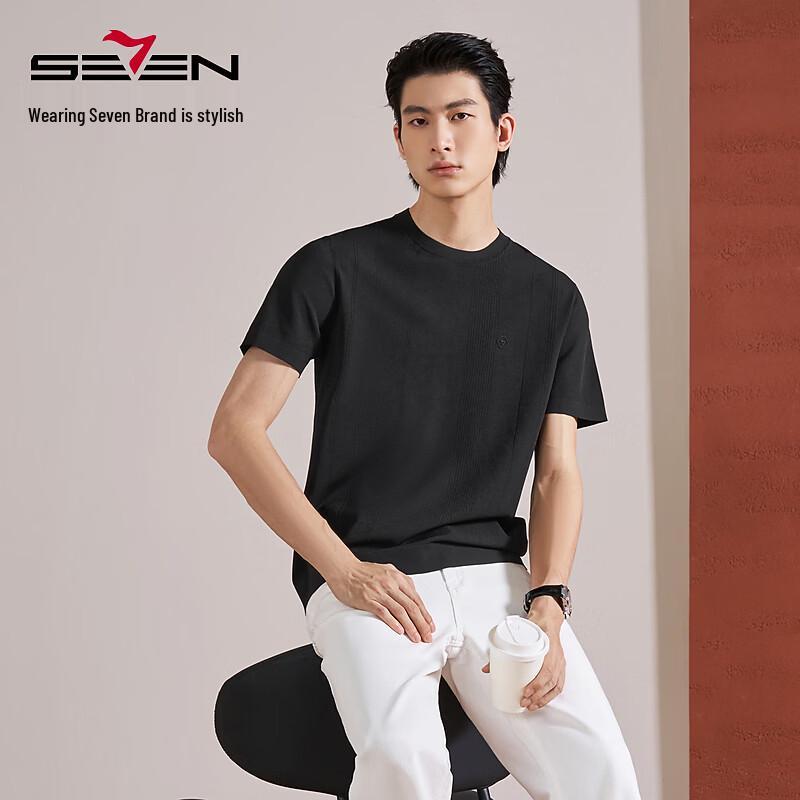 SEVEN Men s Elite Stripe Jacquard Round Neck Short Sleeve T-Shirt L