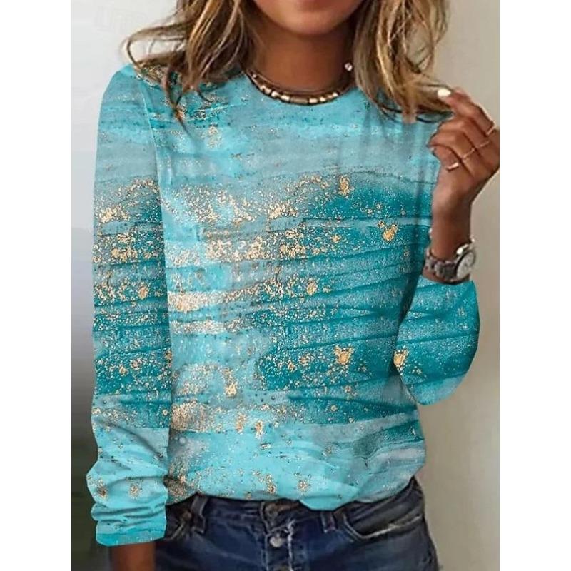 

Women s T Shirt Print Graphic Marble Stylish Classic Modern Long Sleeve Crew Neck Regular Tops S