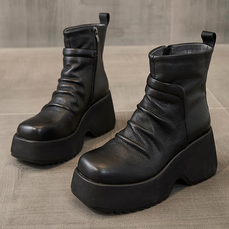 

Модные ботинки на платформе из натуральной кожи GKTINOO, весна-осень, ручная работа, на толстой подошве, короткие ботинки, увеличивающие рост, с круглым носком, женская обувь 245