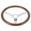 15in 6 Hole Steering Wheel Retro Mahogany Wood Grip Stainless Steel Spoke with Horn Cover Cable