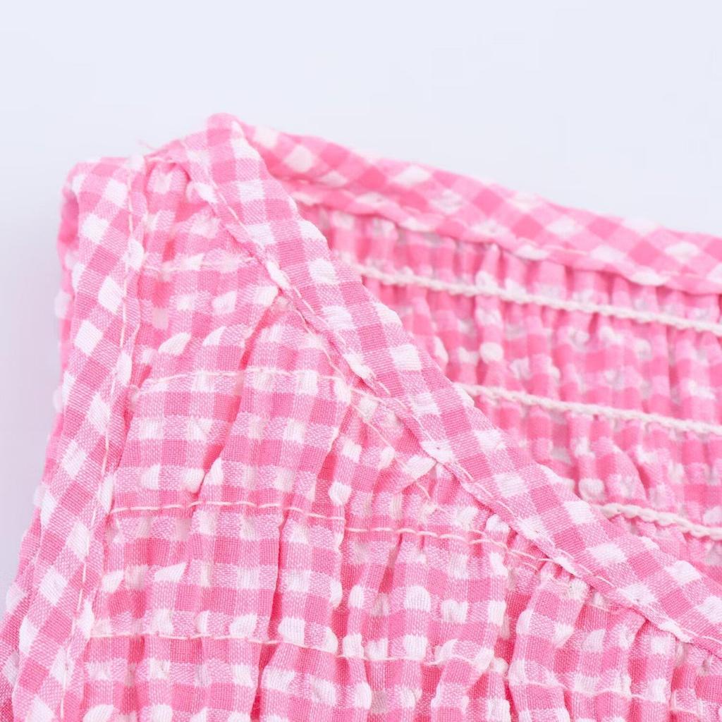 SAW Sleeveless Plaid Summer Dress with Round Neck