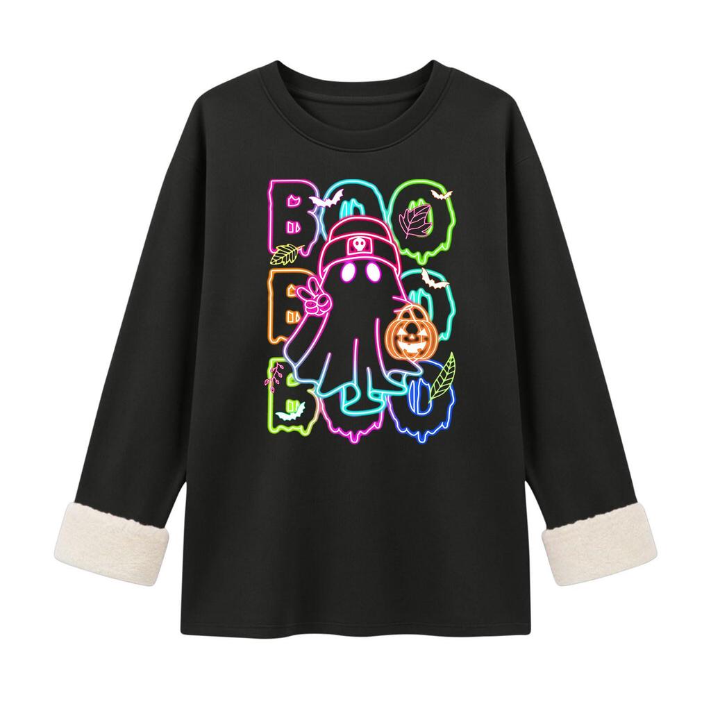 Women's Lined Long Sleeve Round Neck Halloween Sweatshirt Winter Casual Top