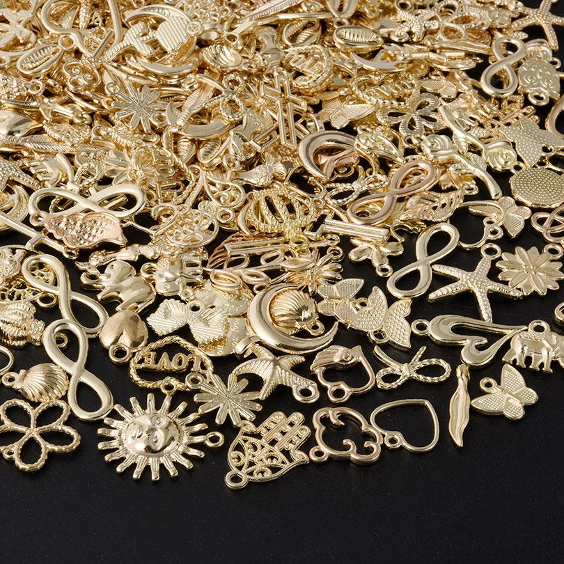 Helle Goldfarbe Zufällige Mischung 10/20/30/50/100 Stück Seestern Hasama Schmetterling Metall DIY Anhänger Charm Für Schmuckherstellung Zubehör