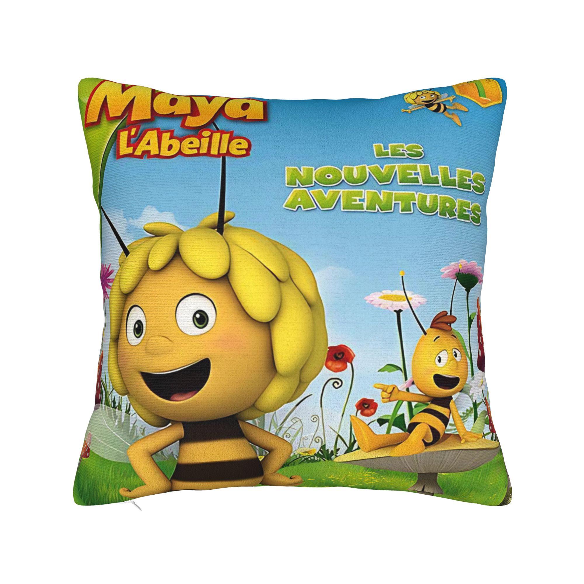 

Decorative Pillowcase Maya The Bee With Flowers Cartoon Accessories Home Pillow Case Cover Square Multi-Size 12x12Inch