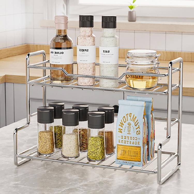 Schlafzimmer und Küche Doppellagiges Robustes Edelstahl-Lagerregal zur Organisation von Büchern, Zeitschriften und Gewürzen