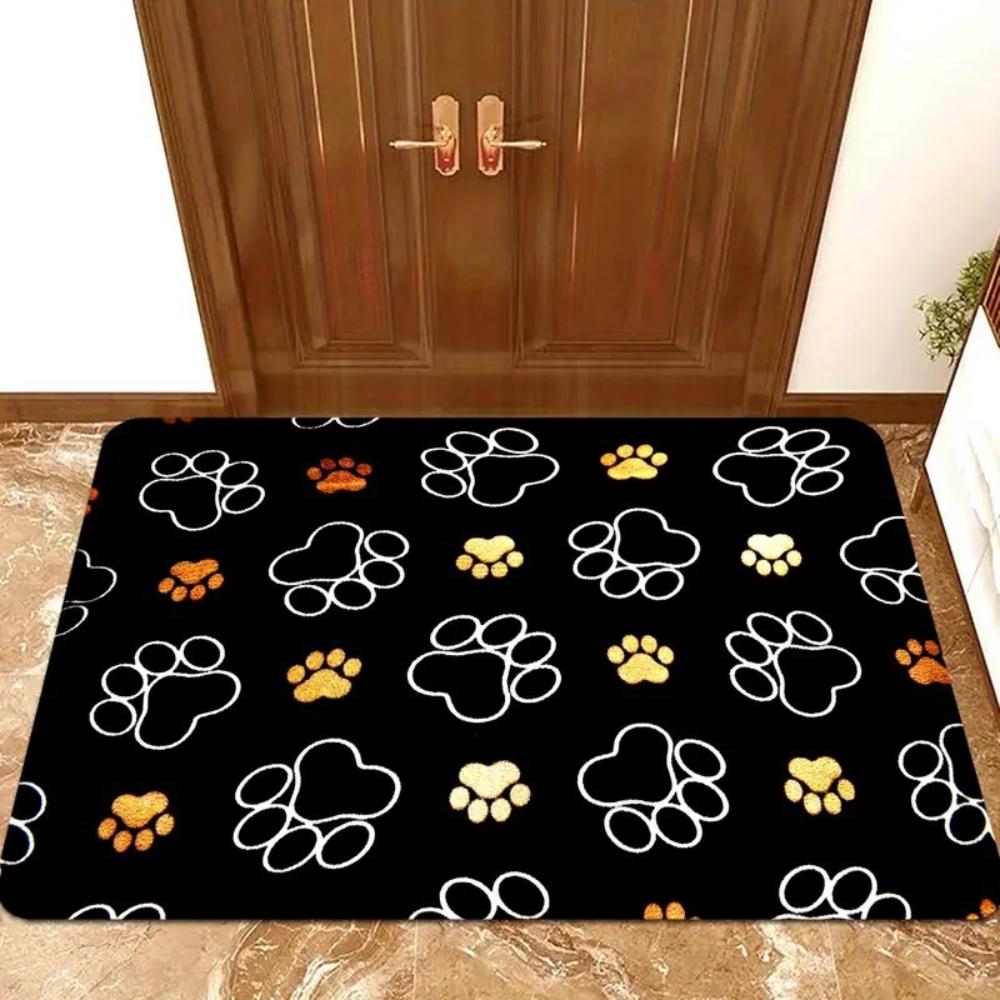 Cute Dog Paw Prints Pattern Printed Entry Doormat Fun Non-Slip Door Mat for Bedroom Living Room Entrance Machine Washable Carpet