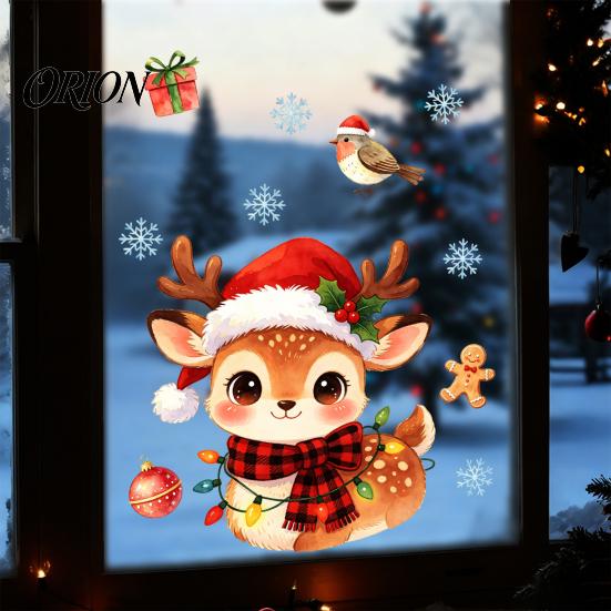 Reusable Festive Decor Watercolor Christmas Static Sticker, Santa Claus/Deer/Christmas Tree/Cake Pattern Print, DIY Window Decorations Thickened