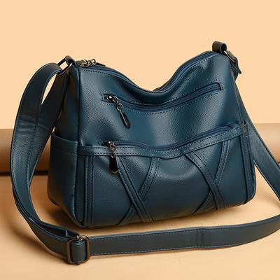 Bolsa de couro macio multicamadas feminina de meia-idade e idosa bolsa de ombro de grande capacidade bolsa crossbody para mulheres