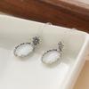 Vintage Silver Color Carving Flower Earrings Ethnic Oval Inlaid with White Stones Dangle Earrings for Women Jewelry