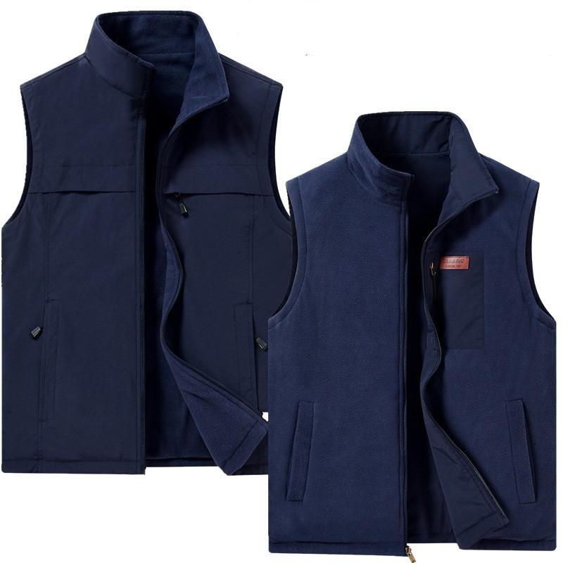 Двусторонний жилет, мужской уличный жилет, мульти-сумка, бархатный толстый жилет, флисовый жилет L темно-синий