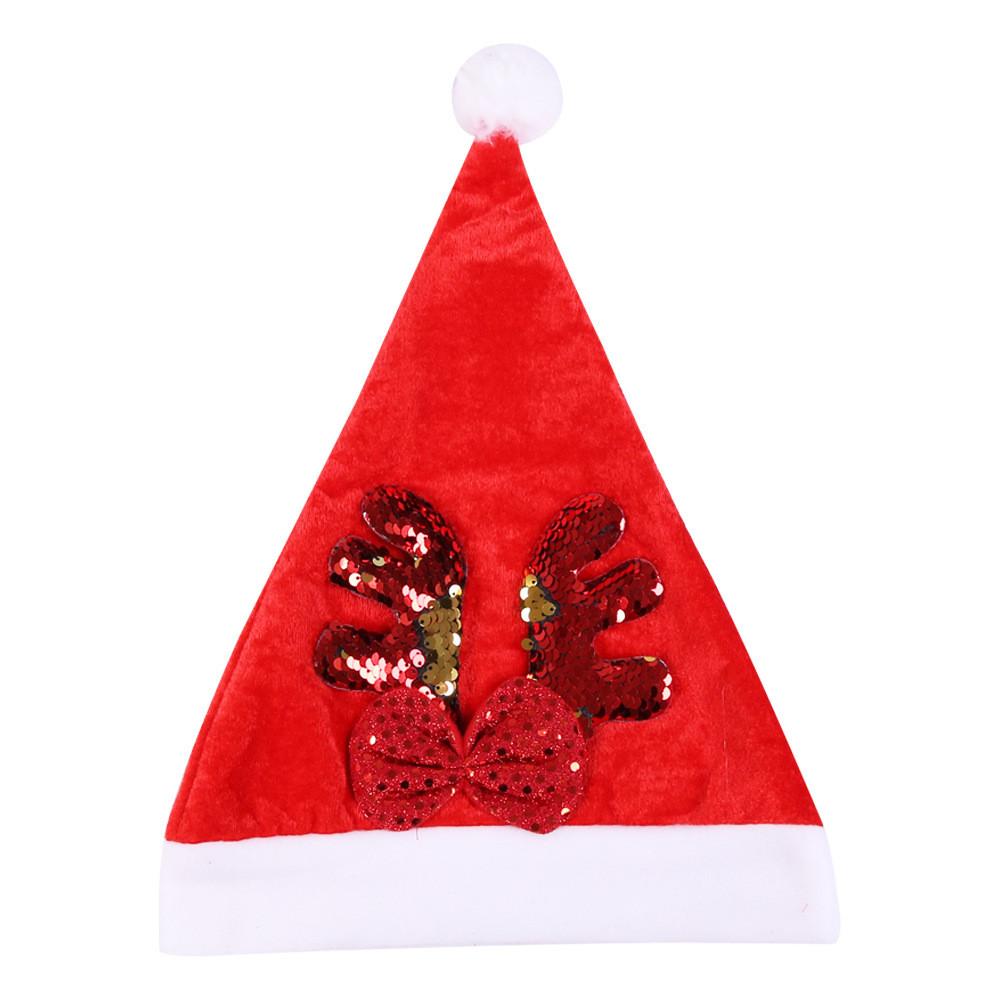 Red Eyecatching Doublesided Sequin Christmas Hat For Adults And Children With Antlers
