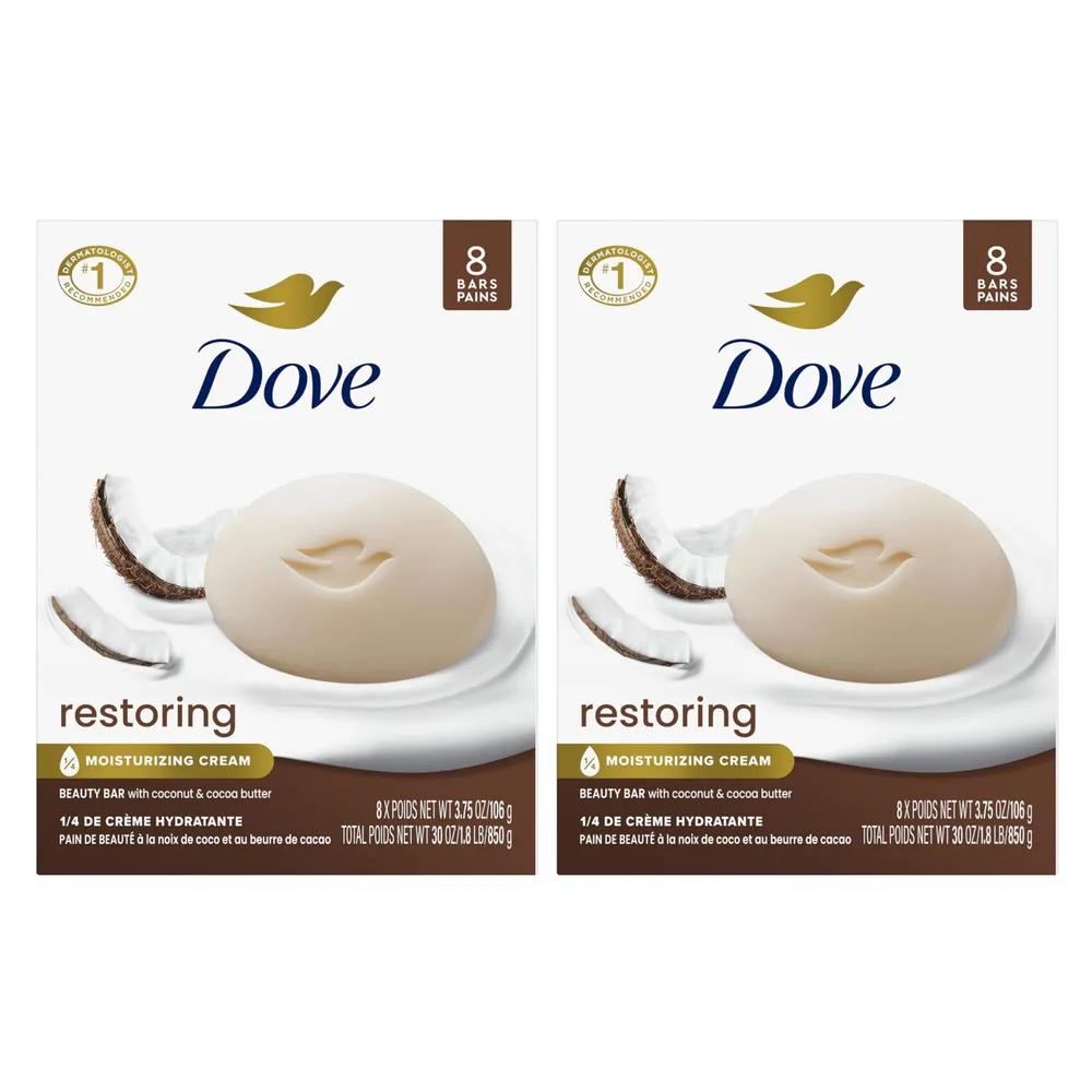 

Made in the USA Dove Beauty Bar Restoring Coconut Cocoa Butter Moisturizing Cream Soap 106g (2 packs of 8)