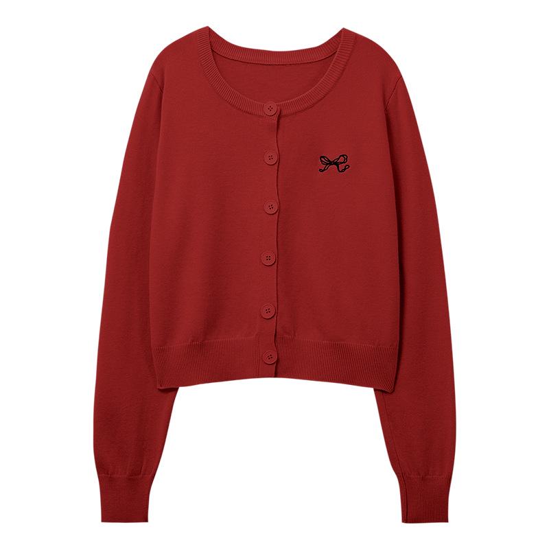 Women's Petite Gray Knit Cardigan - Embroidered Academy Style, New Spring/Summer 2025 Collection