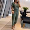 YYFS Women's Fashion Casual Summer Spring Colour Block Print Short Sleeve V-Neck Trousers Pants Suits